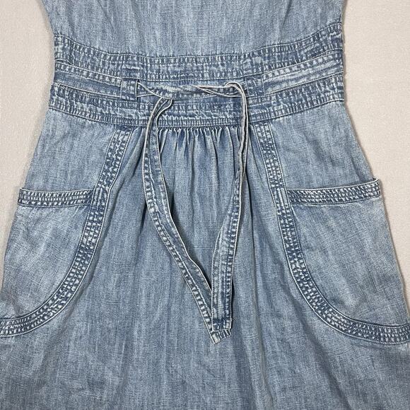 Fat Face Mid Light Blue Denim sleeveless Dress UK 10 USA 6 Fixed Belt - Picture 2 of 9